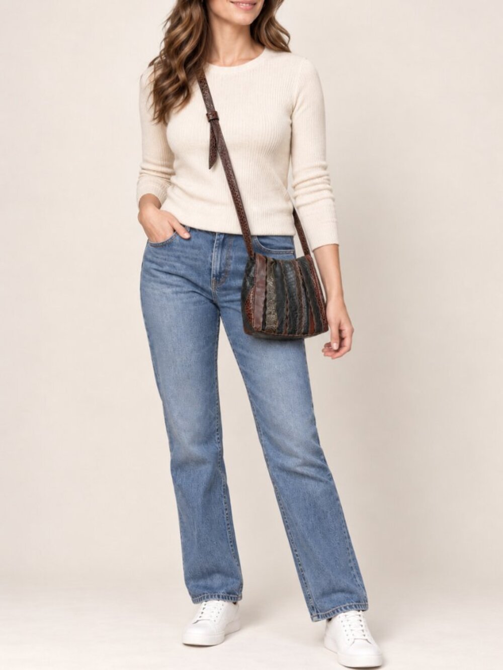 Vintage SHARIF Exotic Reptile Leather Patchwork Crossbody Bag